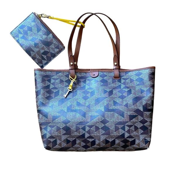 Fósil Geometric Large Rachel Tote Brown Purse and Wallet - Picture 1 of 10